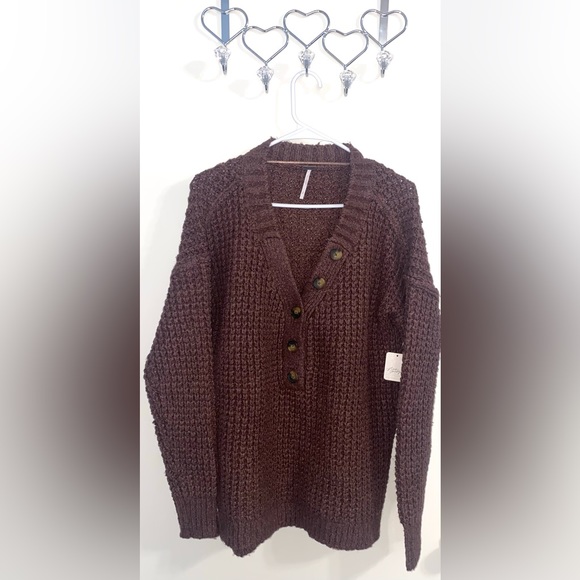 NWT Free People Whistle Thermal Henely Top Brownstone Combo 🐻 - Picture 3 of 6